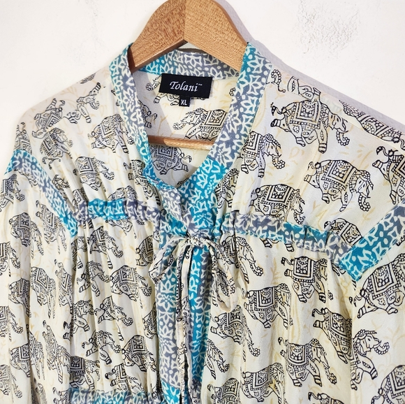 Tolani Raw Silk Elephant Blouse- Sz XL - Picture 7 of 11